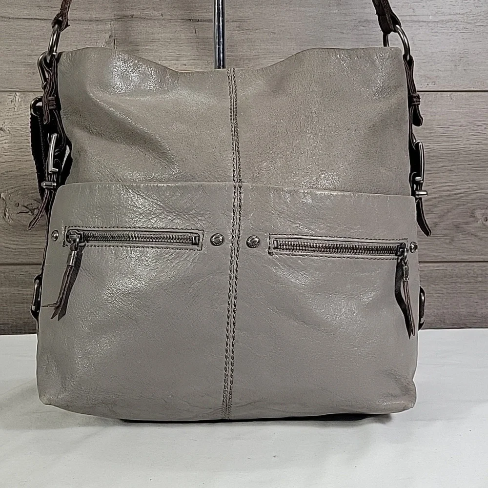 The Sak Gray/Brown Leather Crossbody Shoulder Bag